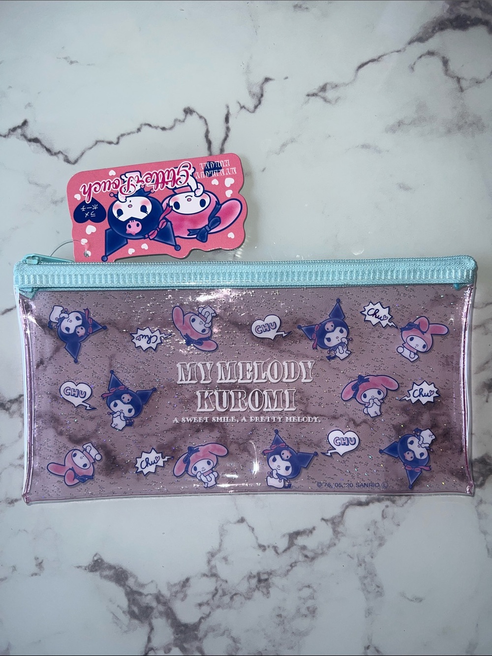 Sanrio My Melody & Kuromi Pink Clear Pouch with Blue Trim